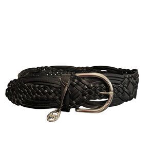 Michael Kors Black Leather Braided Belt Small